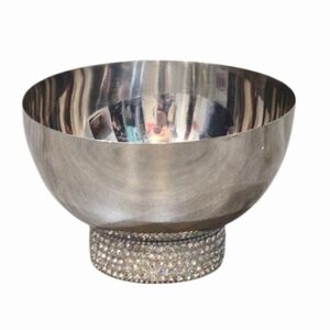 Made In India Silver Decorative Serving Bowl w/ Crystal-Trim Base